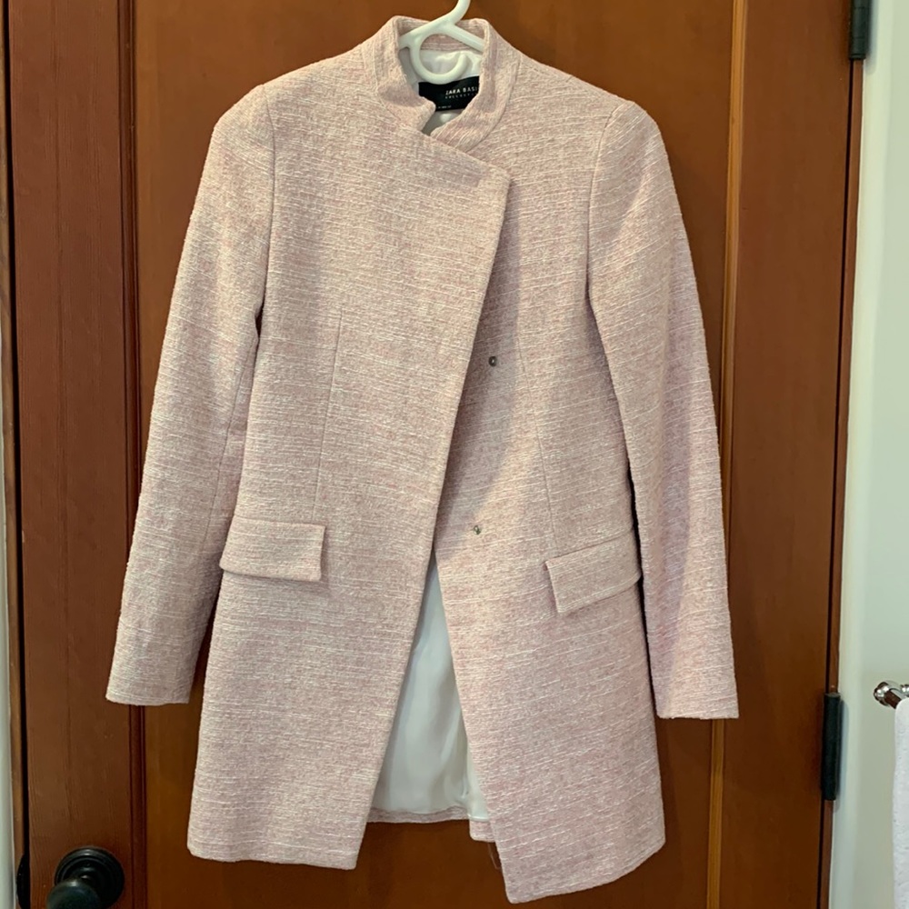 Mid length pink tweed coat